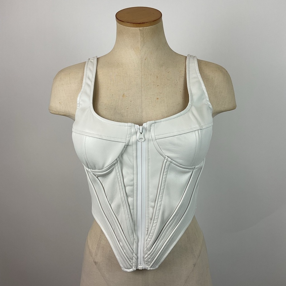 AKIRA WHITE FAUX LEATHER ZIP BUSTIER